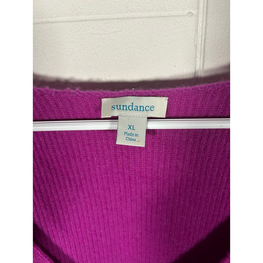 Sundance 100% Cashmere Ribbed V-Neck Sweater Magenta Purple XL RN106205 - Picture 3 of 6